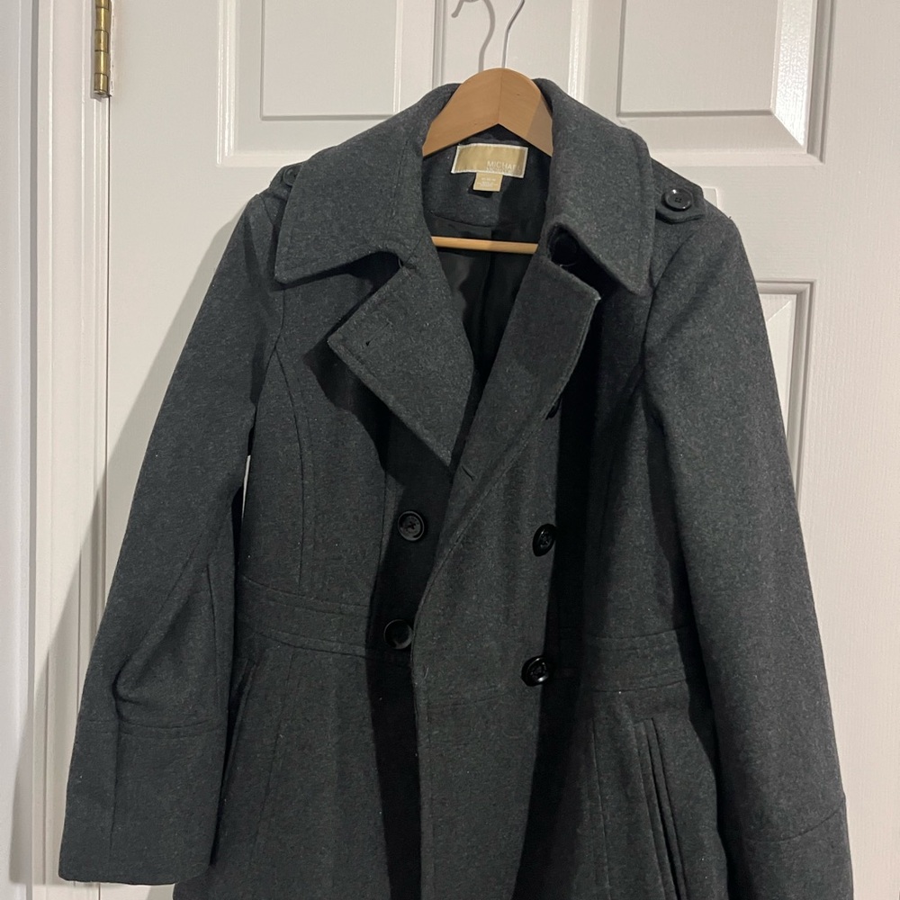 Michael Kors Gray Peacoat Double-Breasted Wool